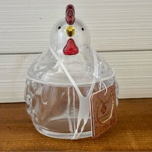 Gourmet Kitchen Chicken Shaped Clear Glass Jar 15.9 oz NEW Farmhouse Storage